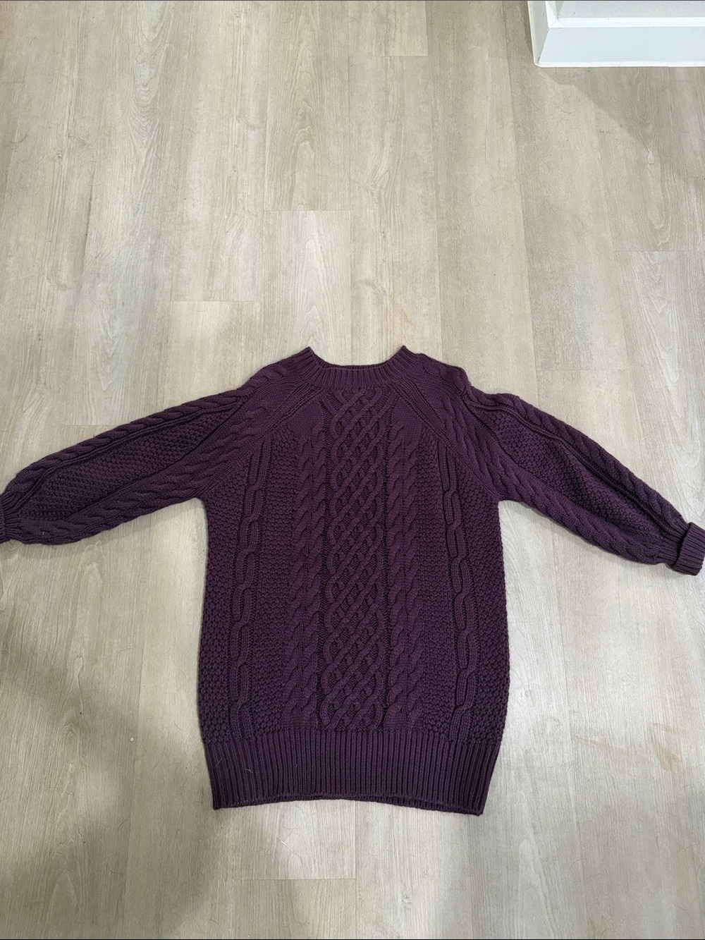 Plum Cable Knit Crewneck Sweater Dress